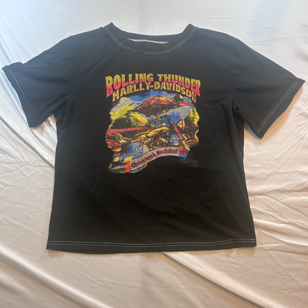 Rolling Thunder Harlly-Davidsdn Christchurch New Zealand Graphic Tee Black L
